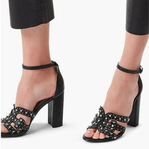 SAM EDELMAN Black Leather Studded Heeled Sandals